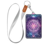Pentacles Tarot Leather id Badge Holder for Women with Lanyard and 3-Card Capacity id Card Holder for Office Shcool Hospital & Driver Licence