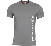 Pentagon Ageron T-Shirt Vertical Logo Mens Gym Outdoor Cotton Army Top Wolf Grey