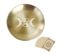 Pentagram Altar Charger Plates,5.5in Brass-Colored Stainless Steel Moon Tarot Plate,Ritual Burning Candle,Incense Burning Plates,with Includes Parchment Paper,for Wiccan & Tarot Rituals Home Decor