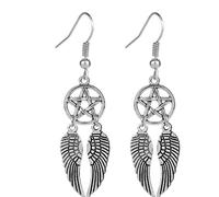 Pentagram Angel Wing Earrings Supernatural on Sterling Silver Hooks Dean Winchester