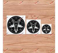 Pentagram Baphomet Devil Satanic Goat Vinyl Decal Sticker - Set of 3 Glossy, 5.1cm, 7.6cm, 10.2cm, Black Round