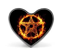 Pentagram Fire And Flames Heart Metal Brooches 1 Inch Memorial Badges Exquisite Decorations Pins for Clothing