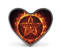 Pentagram Flames Heart Metal Brooches 1 Inch Memorial Badges Exquisite Decorations Pins for Clothing