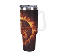Pentagram Flames Large Capacity Car Cup 40 Oz Stainless Steel Insulated Travel Cup with Handle Straw