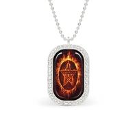 Pentagram Flames White Shiny Diamond Necklace Square Pendant for Women Jewelry Gift