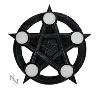 Pentagram Gothic Wiccan Tealight Holder - Black 26Cm