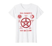 Pentagram Hecate Wheel Wicca Spirit Over Matter Witchcraft Value Graphic T-Shirt, Women, White, M
