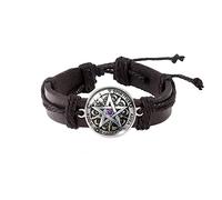 Pentagram Pentacle Bracelet Pagan Occult Wiccan Wicca Leather Witchcraft Goth Halloween Game of Thrones Horror Emo Rock Earth Spooky Costume Sabrina (GRNPNBR2)