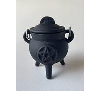 Pentagram Pentacle Cast Iron Cauldron with Lid and Handle, Witches Cauldron, Great for Use with Charcoal Incense, Smudge Sage (Small 3 Inches)