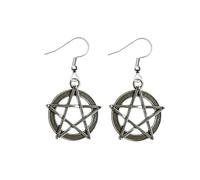 Pentagram Satan Earrings Gothic Pagan Earring Pair Pentacle Baphomet Satanic Hell Devil Occult Witch Craft Jewellery Witchcraft Emo Silver Gift Goats Head Wiccan Wicca Dangle Drop