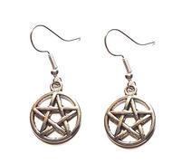 Pentagram Silver Earrings, 5 Pointed Star - Handmade Small Drop Earrings