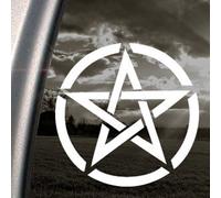Pentagram Symbol Design - Window or Bumper Window Vinyl Cut Five Pointed Star Sticker-Black or White Self Adhesive Cut Wiccan Celtic Decal Sign for Car,Van,Truck,Bike,Motorcycle,Laptop,Computer (White)