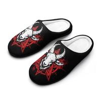 Pentagram with Demon Baphomet Satanic Goat Cotton Slipper Cozy Plush Slippers Indoor House Closed Toe Shoes Anti-Skid Comfortable 9-10（40-41）