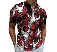 Pentagram with Demon Baphomet Satanic Goat Golf Shirts for Men Short Sleeve Poloshirt Collared Casual Mens Tees