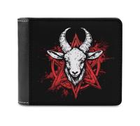 Pentagram with Demon Baphomet Satanic Goat Leather Wallet for Men Slim Bifold Wallet with Money Clip Minimalist Credit Card Holder