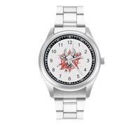 Pentagram with Demon Baphomet Satanic Goat Men's Steel Strap Watch Easy Reader Casual Silver Dial Fashion Analog Watches