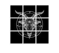 Pentagram with Demon Baphomet Satanic Goat Print Wall Art Framed Painting Canvas Artwork Decor For Living Room Bedroom