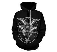 Pentagram with Demon Baphomet Satanic Goat Printed Hooded Pullover Hoodies Casual Tops With Pockets Sweatshirts For Men Women S