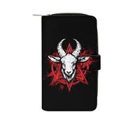 Pentagram with Demon Baphomet Satanic Goat PU Leather Wallet Cloth with 12 Card Holder Handbag Long Clutch for Men Women