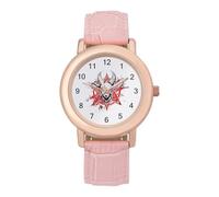 Pentagram with Demon Baphomet Satanic Goat Women's Leather Watch Easy Reader Minimalist Wristwatch Pink Rose Gold Strap Watches