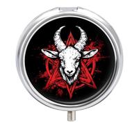 Pentagram with Satanic Goat Mini Pill Organizers Cute Round Pills Box Portable 3 Compartment Medicine Case Box for Travel