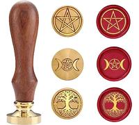 Pentagramtree Wax Seal Stamp Set, Sealing Wax Stamps Copper Seals with Wooden Hilt, Vintage Retro wiccan Seal Wax Stamp (Triple moon&Pentagram&Tree of life)