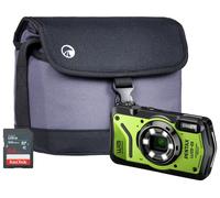 Pentax WG-8 20MP 5x Zoom Tough Compact Camera - Green (Camera + 64GB SD Card + Case)
