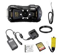 Pentax WG-90 Waterproof Digital Camera (Black) | 2.7" LCD Monitor with 32GB Extreme UHS-I SDHC Memory Card and Waith Camera Strap (Yellow) (Essential Bundle)