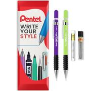 Pentel 120 Series Automatic Mechanical Pencil A315 + 12 HB Refill Leads + Tube of Eraser Refills - In Envelope Gift Packaging (Violet & Light Green, 0.5mm)