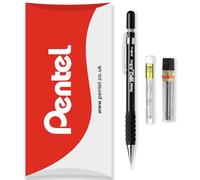 Pentel 120 Series Automatic Mechanical Pencil A315 + 12 HB Refill Leads + Tube of Eraser Refills - In Pillow Packaging (Black, 0.5mm)