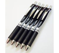 Pentel 5 x BL77 Energel Retractable Ballpoint Pen Black Ink 0.7mm Metal Tip Rubber Handle 5 BL77-A