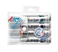 Pentel 6.0mm Bullet Tip Wallet 4 Maxiflo White Board Marker Liquid Ink Marker - Black/Red/Blue/Green, YMWL5M-6