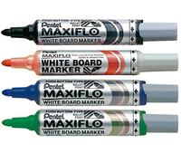 Pentel 6.0mm Bullet Tip Wallet 4 Maxiflo White Board Marker Liquid Ink Marker - Black/Red/Blue/Green