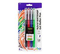 Pentel Arts Hybrid MATTEHOP Gel Roller, 1.0mm, Matte Black, Matte Red, Matte Blue, Matte Green, Pack of 4 Pens (K110VBP4M)