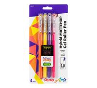 Pentel Arts Hybrid MATTEHOP Gel Roller 1.0mm Matte Orange Matte Yellow Matte Pink Matte Violet Pack of 4 Pens (K110VBP4M1)