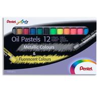 Pentel Arts Oil Pastels in Fluorescent and Metallic Mixed Colours PHN (12 Pack)