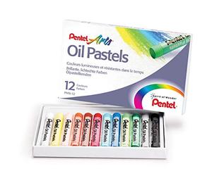 Pentel Arts PHN4-12 Oil Pastels, Fade Resistant, Assorted Colours (One Pack of 12)