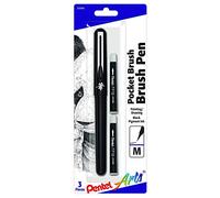 Pentel Arts Pocket Brush Pen, Includes 2 Black Ink Refills (GFKP3BPA)