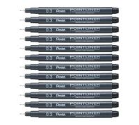 Pentel Arts Pointliner, 0.3mm Tip, Black Pigment ink, Pack of 12 pens