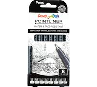 Pentel S20P Pointliner Pigment Liner Technical Drawing Fineliner Pen S20P - 0.03mm, 0.05, 0.1, 0.2, 0.3, 0.4, 0.5 & 0.8mm - Black Ink (Pack of 8)