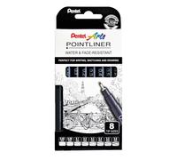 Pentel Arts Pointliner Pens, Range 0.03-0.8mm Tips, Black Ink YS20P-8 (8 Pack)