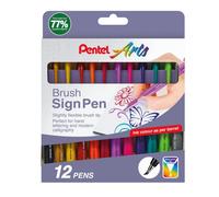 Pentel Arts SES15C Brush Sign Pen Assorted Colours (Wallet of 12)