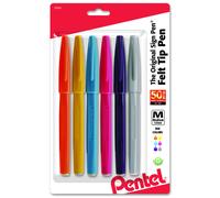 Pentel Arts Sign Pen Brush Tip Assorted Ink 6-Pk (S520RBP6M)