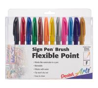 Pentel Arts Sign Pens W/Brush Tip 12/Pkg-Assorted