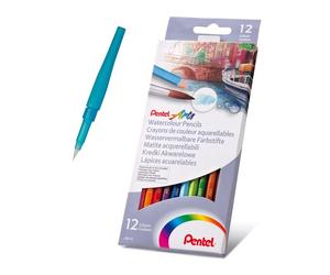 Pentel Arts Watercolour Pencils CB9-12U with Mini Water Brush (12 pencils)