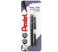 Pentel Arts XGFKP Pocket Brush Pen and Two Refills, Black Ink