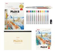 Pentel Arts XPH804STSB 8 Refills, 8 Colours, Refill Set with Exclusive Original Sketchbook