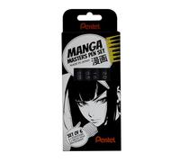 Pentel Arts YS20PSESP, Manga Masters Pen Set, 4 Pointliner Tip Sizes 0.05-2.0mm & 2 Brush Pens, Black ink (Pack of 6)