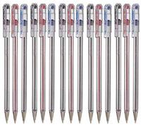 Pentel Assorted Colour Pack Superb Ballpoint Pen Ball Point Pens 0.7mm Nib Tip 0.25mm Line Width Fine Line Refillable Ink BK77 (5 Of Each Colour - 15 Pens - Black Blue Red)