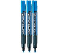 Pentel Blue Wet Erase Chalk Marker Pens Metal Glass Plastic Stone Blackboard Chalkboard 4mm Chisel Nib With 1.5mm - 4mm Line Width SMW26-CO (Pack Of 3)